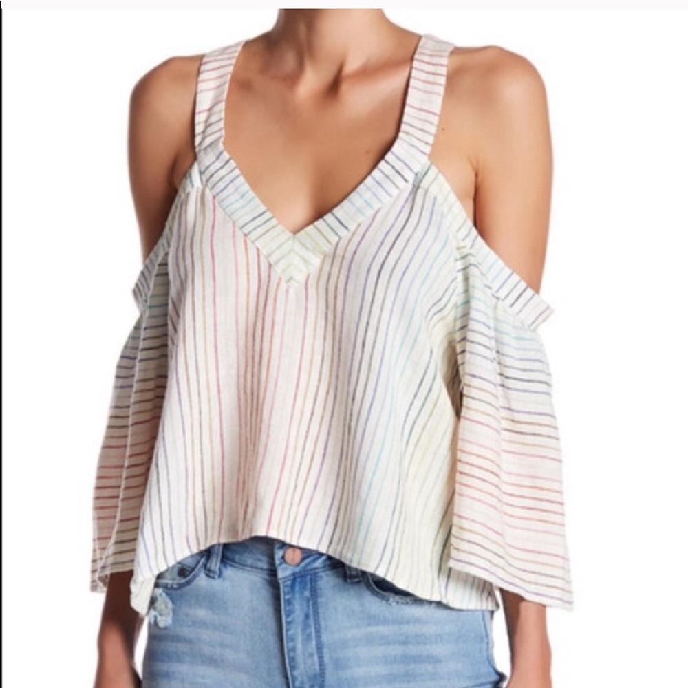 Banjara • NWT Rainbow Striped Cold Shoulder Top • Size Small